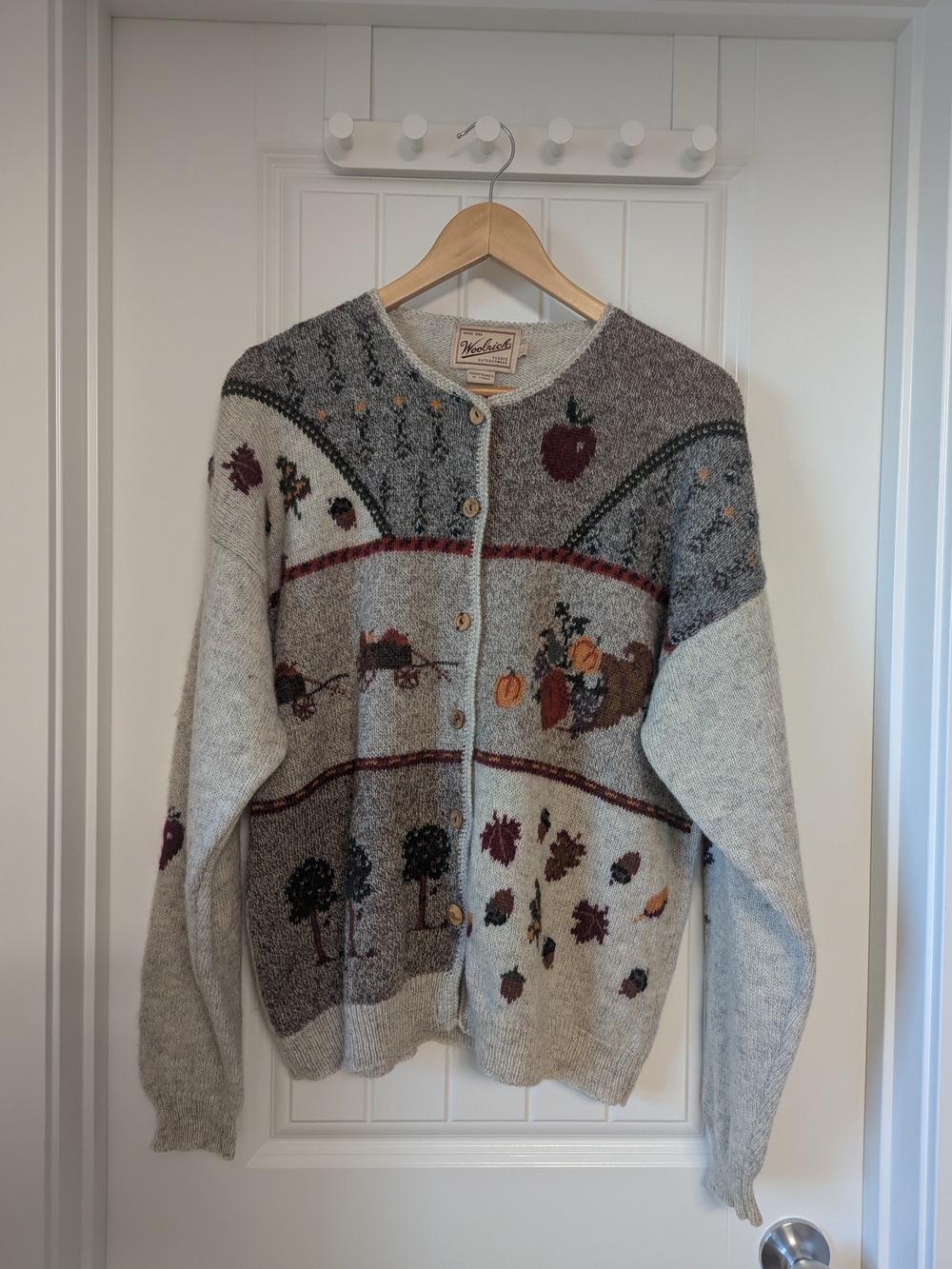 Vintage 90s Woolrich Pure Wool Autumn Harvest Cardigan Sweater - Large